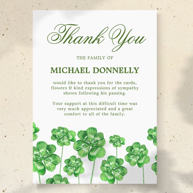 Irish Funeral Shamrock Klöver Tack Kort (Skapare uppladdad)