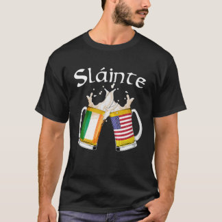 Irish Gaelic Slainte American Flagga Beer St Patri T Shirt