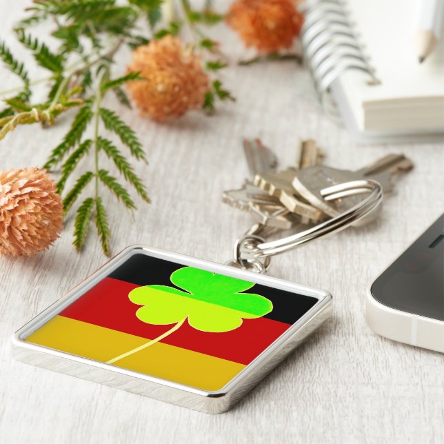 Irish German Flagga Shamrock Klöver St. Patrick Ro Fyrkantig Silverfärgad Nyckelring (Sidan)