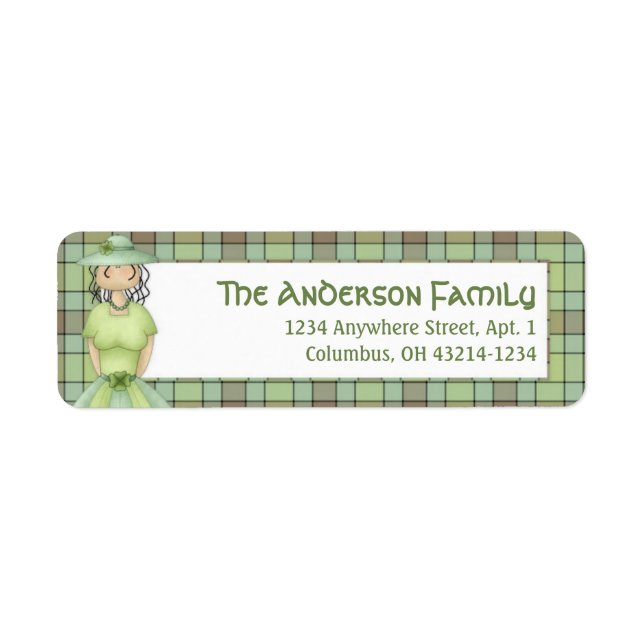 Irish Girl Doll St. Patrick's Address Label 1 Returadress Etikett (Framsidan)