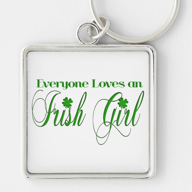 Irish Girl Fyrkantig Silverfärgad Nyckelring (Framsidan)