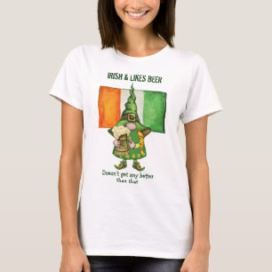 Irish Girl Gnome Likes Beer T Shirt