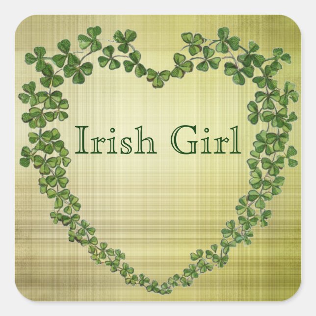 Irish Girl Shamrock Heart Fyrkantigt Klistermärke (Framsida)