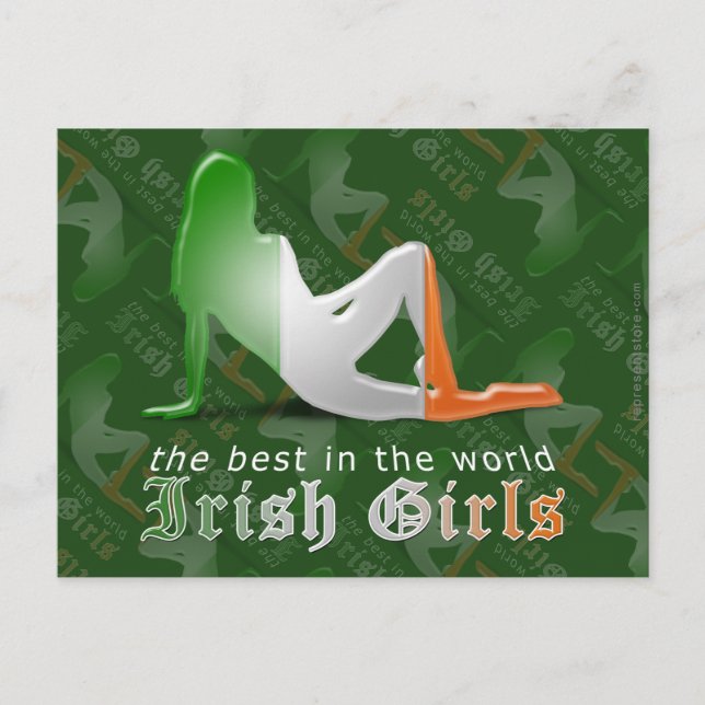 Irish Girl Silhouette Flagga Vykort (Framsida)