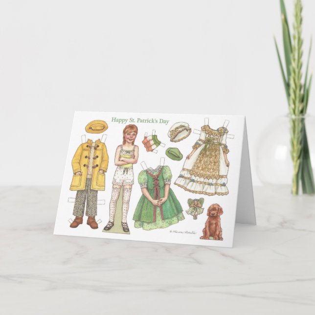 Irish Girl St. Patrick's Day Papper Doll Card Kort (Framsida)