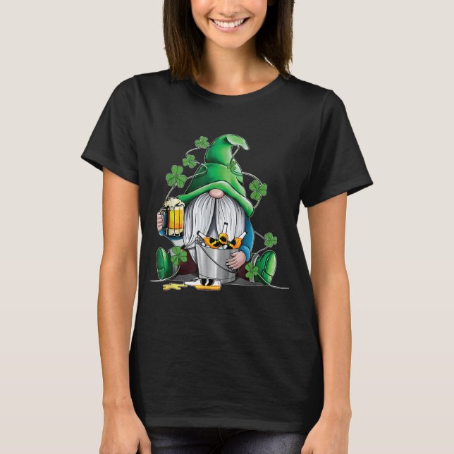 Irish Gnome Drink Beer Lucky Shamrock Gnome St Pat T Shirt (Framsida)