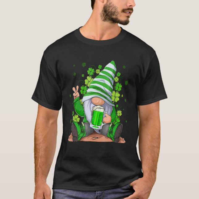 Irish Gnome Drink Beer Lucky Shamrock Gnome St Pat T Shirt (Framsida)