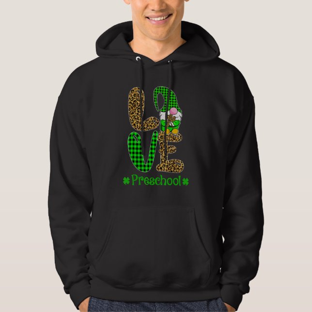 Irish Gnome Love Preschool Teacher Leopard St Patr Hoodie (Framsida)