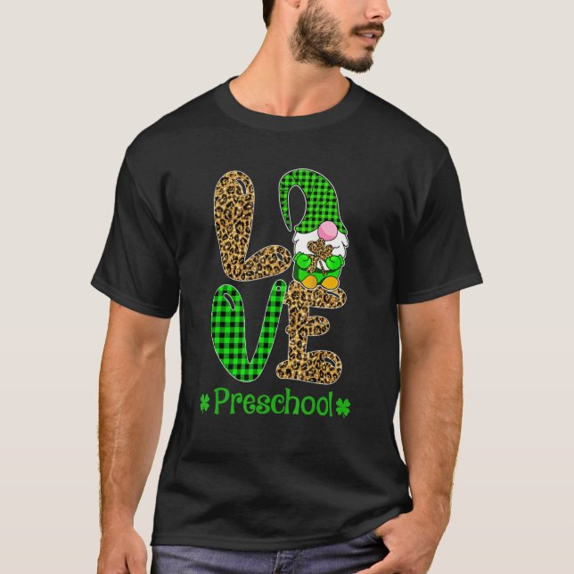 Irish Gnome Love Preschool Teacher Leopard St Patr T Shirt (Framsida)