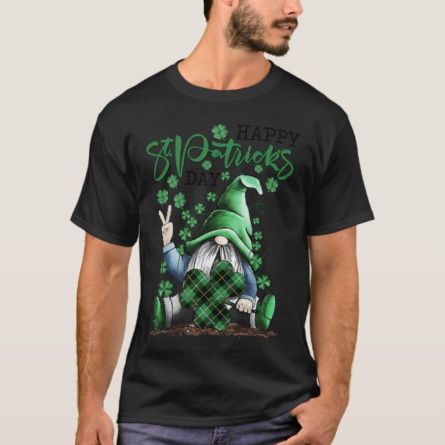 Irish Gnome Lucky Plaid Shamrock Leprechaun St Pat T Shirt (Framsida)