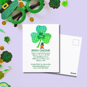 Irish Gnome Monogram Shamrock St Patricks Vykort