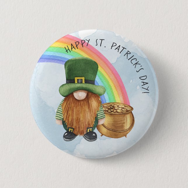 Irish Gnome Pot of Guld Anpassningsbar St patrick' Knapp (Framsida)