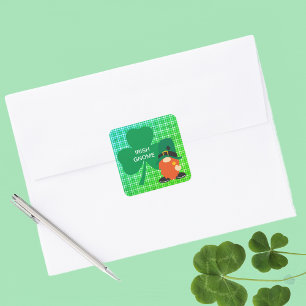 Irish Gnome Shamrock St Patrick's Fyrkantigt Klistermärke