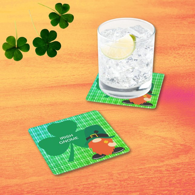 Irish Gnome Shamrock St Patricks Underlägg Papper Kvadrat (Irish Gnome Shamrock St Patrick's Square Paper Coaster)