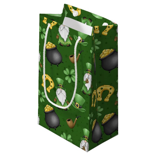 IRISH GNOMES SHAMROCKS HORSESHOES GULD POTS (Framsidan Vinklad)