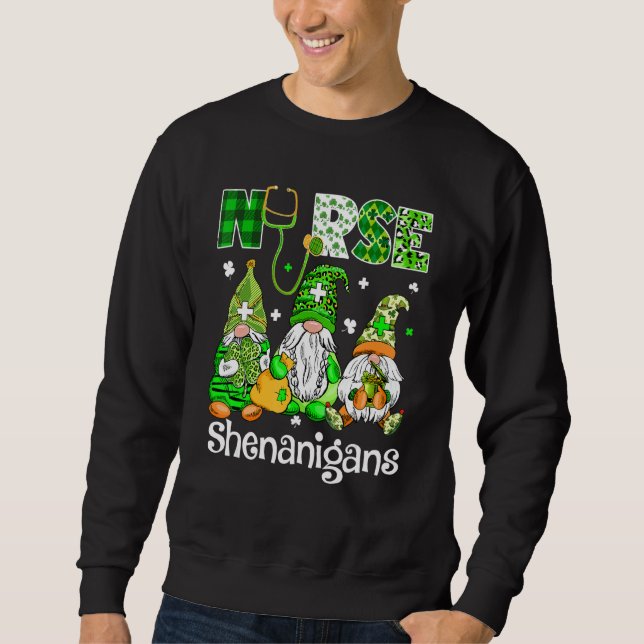 Irish Gnomes Shenanigans Stethoscope Nurse St Pat Lång Ärmad Tröja (Framsida)