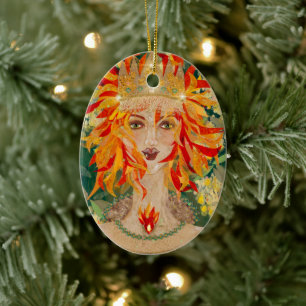 Irish Goddess Eire Fiery Rödhårig Ginger Fire Qu Julgransprydnad Keramik