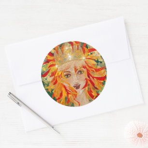 Irish Goddess Eire Fiery Rödhårig Ginger Fire Quee Runt Klistermärke