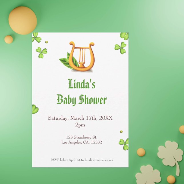 Irish Golden Harp Neutralt Baby Shower-inbjudan Inbjudningar (Skapare uppladdad)