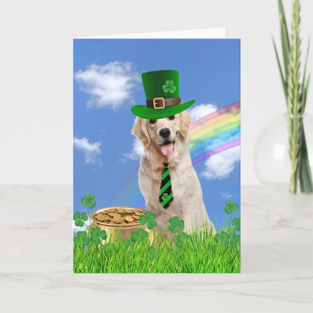 Irish Golden Retriever with Pot of Guld Helgkort (Framsida)
