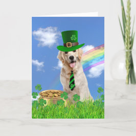 Irish Golden Retriever with Pot of Guld Helgkort