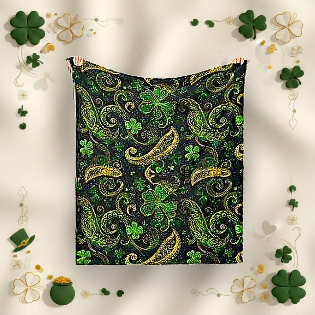 Irish Green Gold Paisley Shamrock Pattern Fleecefilt (Skapare uppladdad)