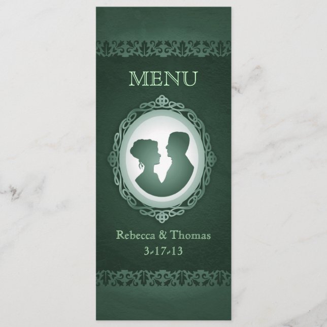 Irish Grönt Cameo Bröllop Menu-kort Meny (Framsida)