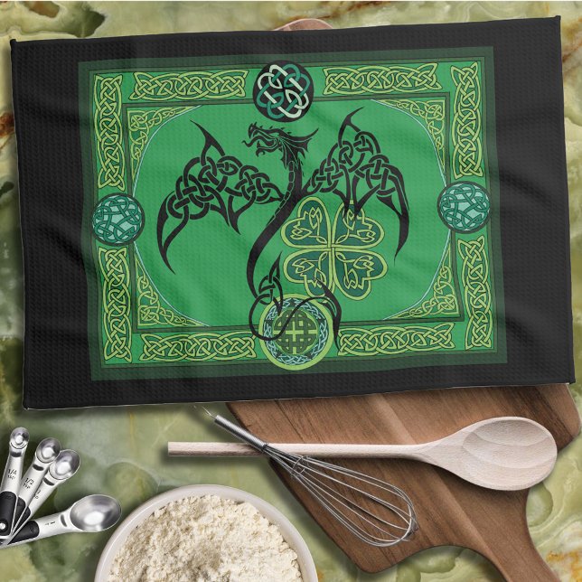 Irish Grönt Dragon Celtic Kökshandduk (Skapare uppladdad)