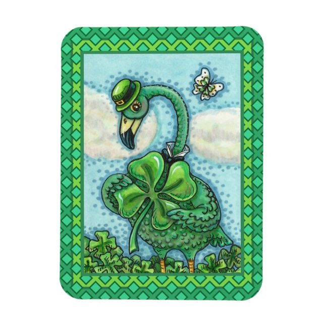 IRISH GRÖNT FLAMINGO, CUTE LYCKLIG ST. PATRICK'S D MAGNET (Vertikal)