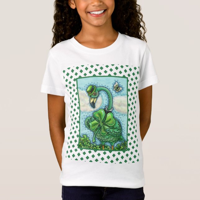 IRISH GRÖNT FLAMINGO, CUTE LYCKLIG ST. PATRICK'S D T SHIRT (Framsida)