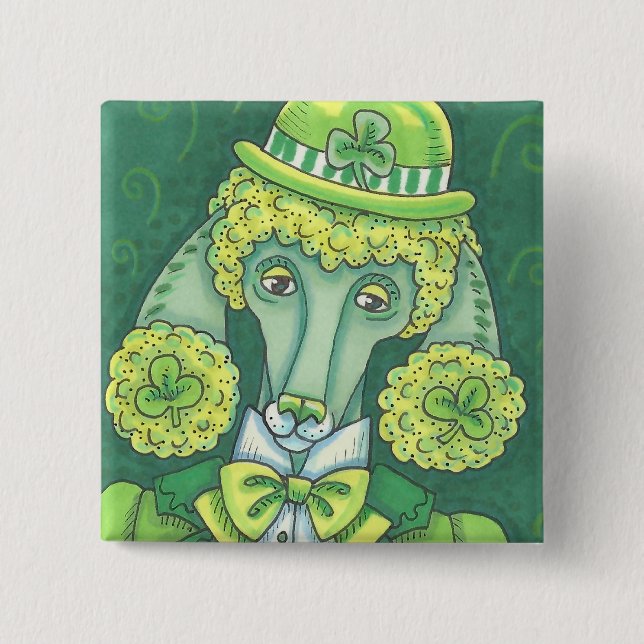 IRISH GRÖNT FRANSK PUDEL, HUND BUTTON Square Knapp (Framsida)