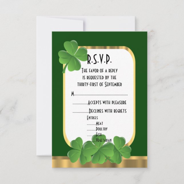 Irish grönt, guld shamrock bröllop R.S.V.P. OSA Kort (Framsida)