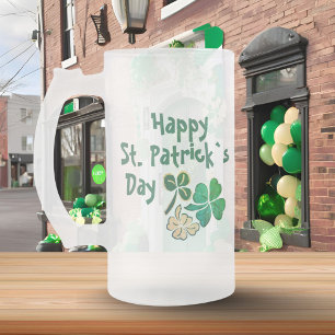 Irish Grönt Shamrock Lycklig St. Patrick's Day Frostat Ölglas