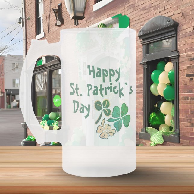 Irish Grönt Shamrock Lycklig St. Patrick's Day Frostat Ölglas (Skapare uppladdad)