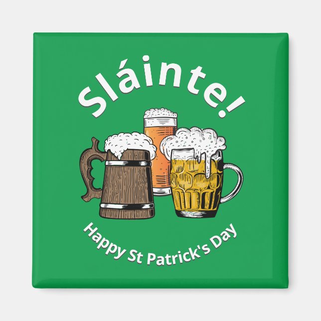 Irish Grönt Sláinte Tecknad Öl St patricks day Magnet (Framsidan)