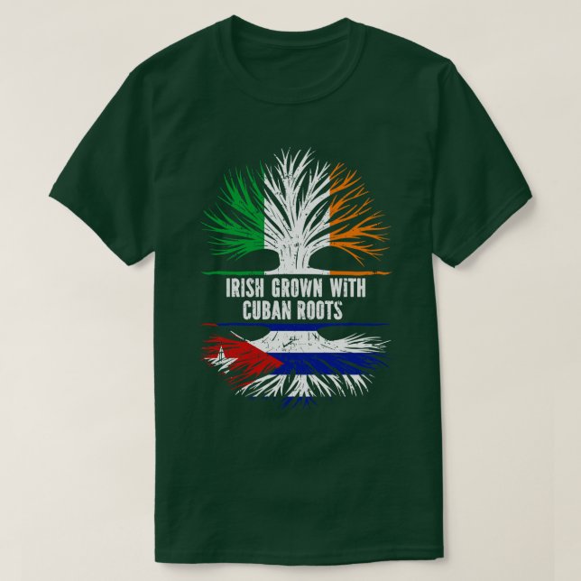 Irish Grown with Cuban Roots Ireland Flagga T Shirt (Design framsida)