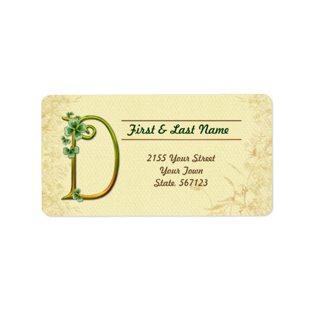 Irish Guld Monogram D-etikett Adressetikett (Framsidan)