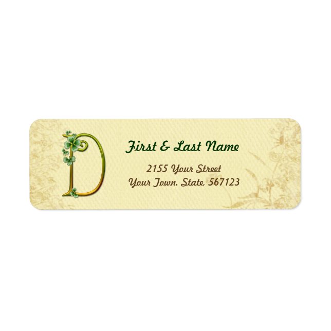 Irish Guld Monogram D-etikett Returadress Etikett (Framsidan)