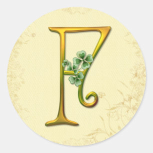 Irish Guld Monogram F Runt Klistermärke