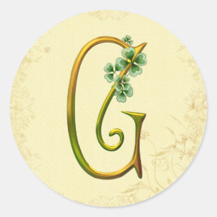 Irish Guld Monogram G Runt Klistermärke