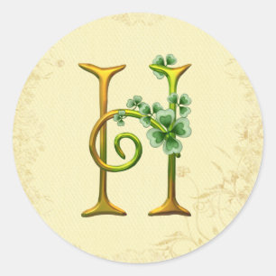 Irish Guld Monogram H Runt Klistermärke
