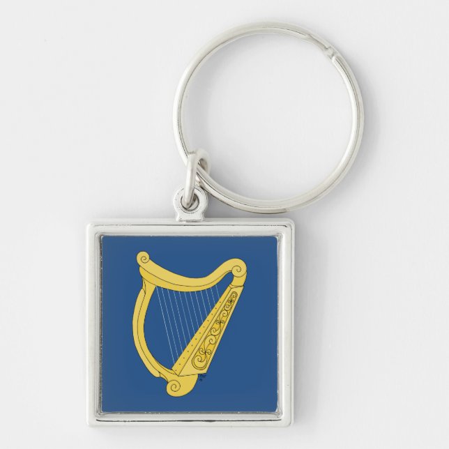 Irish Harp Fyrkantig Silverfärgad Nyckelring (Framsidan)