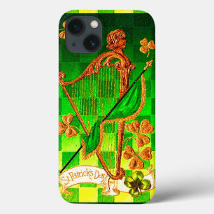 IRISH HARP, GRÖNT GULD SHAMROCKS St patrick's day