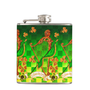 IRISH HARP, GRÖNT GULD SHAMROCKS St patrick's day Fickplunta