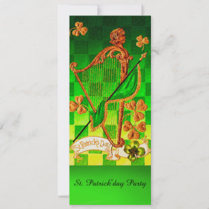 IRISH HARP, GRÖNT GULD SHAMROCKS St patrick's day Inbjudningar