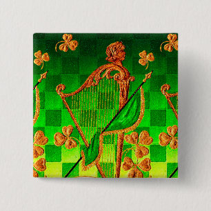 IRISH HARP, GRÖNT GULD SHAMROCKS St patrick's day Knapp