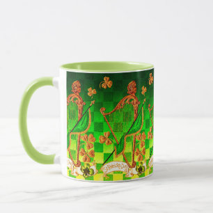 IRISH HARP, GRÖNT GULD SHAMROCKS St patrick's day Mugg