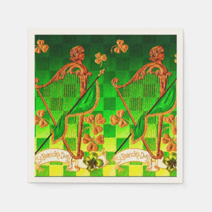 IRISH HARP, GRÖNT GULD SHAMROCKS St patrick's day Pappersservett