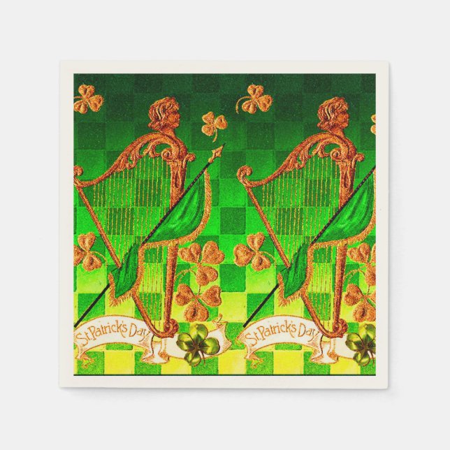 IRISH HARP, GRÖNT GULD SHAMROCKS St patrick's day Pappersservett (Framsidan)