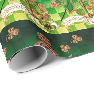 IRISH HARP, GRÖNT GULD SHAMROCKS St patrick's day Presentpapper